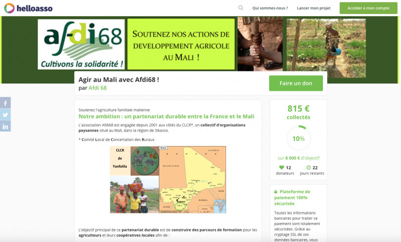 HelloAsso, Afdi 68, Mali, appel, dons, clcr, solidarité, soutien, agriculture, familiale, afrique, a